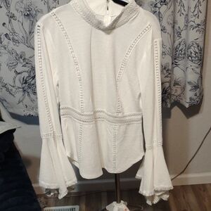 NWOT- VENUS White Bell Sleeve Blouse with Mandarin Collar